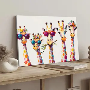 1 Count wooden frame canvas, Fun colorful giraffe poster, Fun Animal Decoration, Fashion poster, Exquisite bedroom mural, Modern art Decoration, suitable for corridor wall decoration, ideal gift, waterproof, print, Decorative Artwork, Canvas Prints