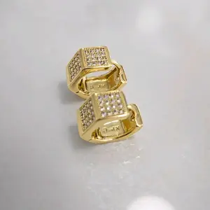 14K Gold Plated Square Huggie Earrings with Sparkling Crystals – Geometric Luxury Jewelry, Statement Gift