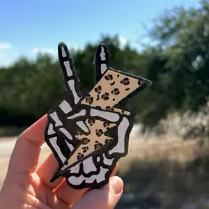 Skeleton Hand Holding Thunder Bolt Car Freshies Leopard Print Design Unique Automotive Scent