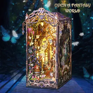 Fairy Tale Book Nook Kit with Light - DIY Wooden 3D Puzzle Miniature Model for Adults, Magic Elf Scene, Bookshelf Insert, Perfect Gift for Book Lovers & Collectors, Fantasy Home Decor Ornament