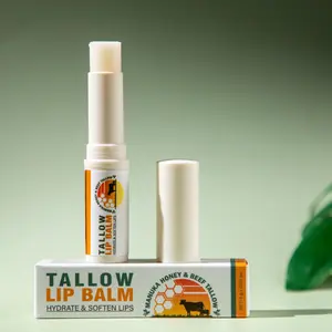 Natural Beef Tallow Lip Balm with Manuka Honey & Squalane - Deeply Nourishing & Barrier Repair for Dry Chapped Lips - Shea Butter Moisturizing Chapstick for Smooth & Radiant Lips - Hydrating Lip Balm