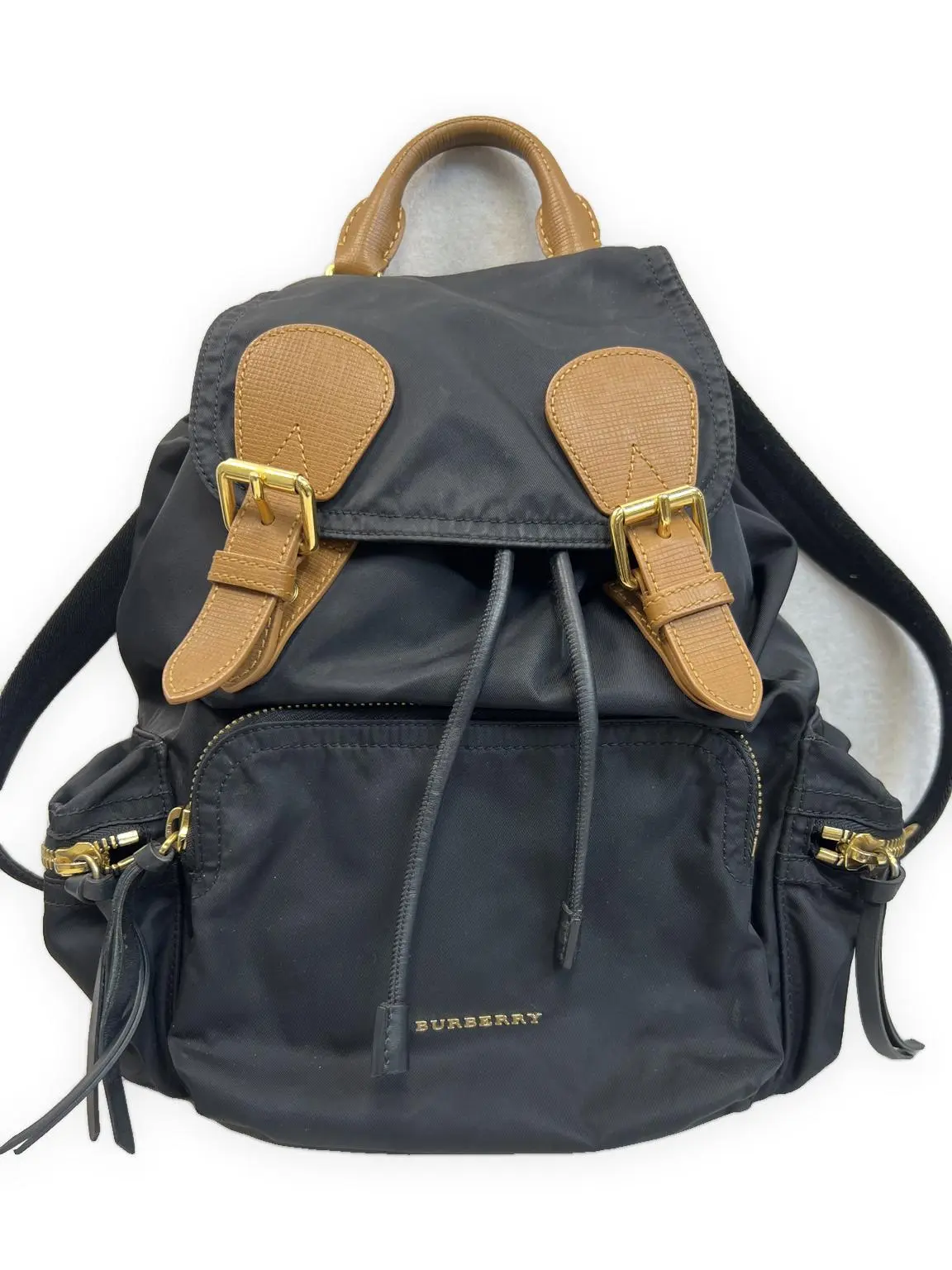 Pre-owned BURBERRY Nylon with leather trim Backpacks Rucksack Black with tan leather accents Very Good S014260420034