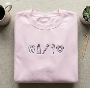 Cute Tooth Heart Embroidered Sweatshirt, Dental Hygienist Gift Hoodie, Toothpaste and Floss Shirt, Dental Student Gift, Dentist Apparel