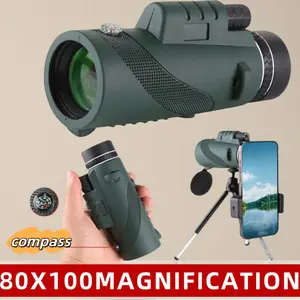 80X100 Portable High-Magnification Single-Lens Telescope with Compass Connects to Mobile Phone for Photography Ideal for Outdoor Travel Hiking Camping Bird Watching Hunting Sports Events Concerts Perfect Gift