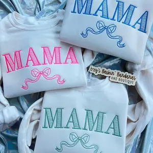 MAMA Coquette Bow Embroidered Crewneck Sweatshirt