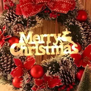 10.82 Inch LED Christmas Light Garland, Glowing Merry Christmas Letters, Snowflakes & Bowknots Door Hanging Decorations, No Electrician Needed, Home Ornament