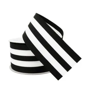 Black White Carnival Stripe Wired Ribbon 2.5" x 10 Yards Gift Wrap Crafts Party Décor Spool