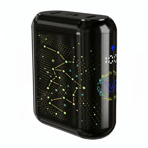 22.5W Speed Compact Power Bank Charger, 5000mAh (5000-10000mAh Range) Lithium-Ion Battery Power Bank, EDC Pocket-Sized Charging Solution with USB-C Cable, LED Indicator, Starry Sky Neon Lighting, for Smartphones - Travel Essential Gift
