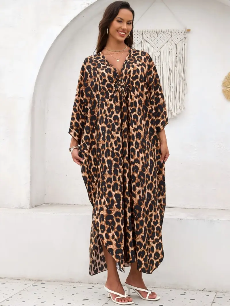 Women's Kaftan Dresses, Boho Casual Kaftan, Plus Size Bathing Suit Cover Up, V-Neck Batwing Design, Batwing Sleeve Kaftan, Loose Fit Moroccan Style, Mumu Dresses