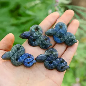 Natural Stone Snake Design Ornament, 1 Count Handmade Crystal Carving Craft, Desktop Decoration for Home Office, Gift for Friend & Family