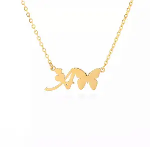 Necklaces of Initials with Butterflies Gold Design Jewelry Piece - Elegant Personalized Butterfly Motif Chain Necklace with Metal Coating