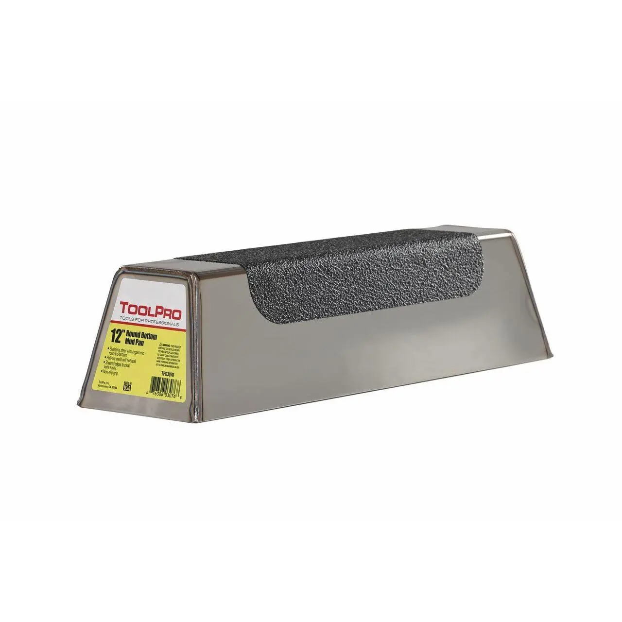 TOOLPRO 12 in. Stainless Steel Mud Pan Hand Tool - Smooth Rounded Edges, Non-Slip Grip, Durable Welding Insulation Material, Safety-Enhanced, for Kitchen Utensils Use, Boosts Durability