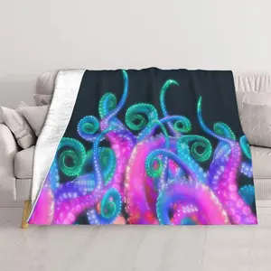 Neon Octopus Throw Blankets 50"x40" Lightweight Flannel Fleece Cozy Soft Blanket Home Decor  Birthday Christmas All Season