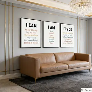 3pcs Inspirational Canvas Set, Positive Quotes, Soft Macaron Colors, Minimalist Font, Wall Decor for Mindfulness, Classroom, Self-Love Space