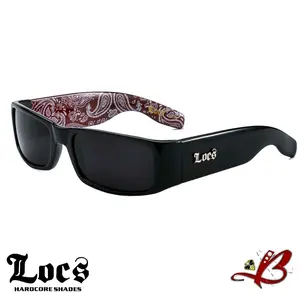 LOCS BANDANA Sunglasses | Classic Gangster Cholo Mad Dog OG Eyewear (Black with Red Bandana) tiktok shop glasses