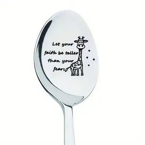 Stainless Steel Giraffe Design Coffee Spoon, Tea spoon, 1 Count Letter Pattern Long Handle Spoon, Durable Metal Soup Spoon, Kitchen Utensils