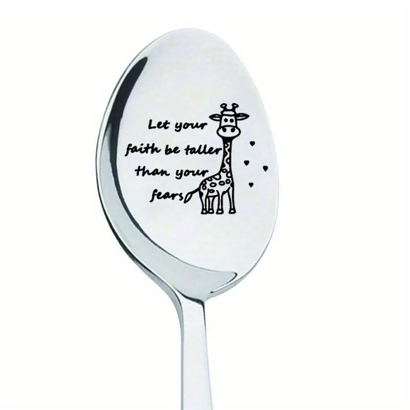 Stainless Steel Giraffe Design Coffee Spoon, Tea spoon, 1 Count Letter Pattern Long Handle Spoon, Durable Metal Soup Spoon, Kitchen Utensils
