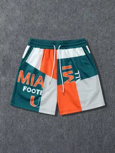 Men's Summer Miami Style Loose Fit Five-Quarter Shorts, Activewear, Athletic, American Miami Football Print, Comfortable Fabric, Versatile Men's Pants