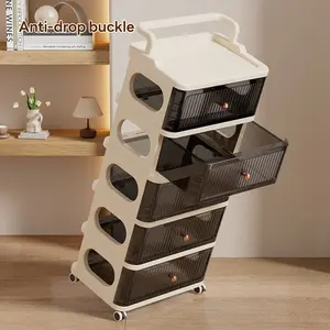 35cm*28cm Plastic Storage Cabinet, 2-6 Layers, Dormitory Organizer, Multifunctional Storage Shelf, Clothes & Cosmetics Shelf, Wheeled, Space-Saving, Durable Design