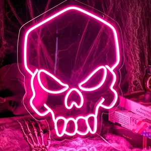 15.75 * 11.8in Pink Skull LED Neon Sign Light for Room Wall Decor Beer Bar Bedroom Art