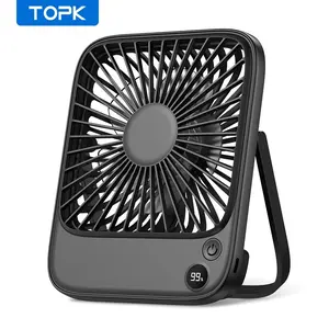 TOPK Rechargeable USB Desk Fan, Desktop Fan, Silent Thin Personal USB Powered Fan with Power Display for Office, Travel, Library, Bedroom, Outdoor