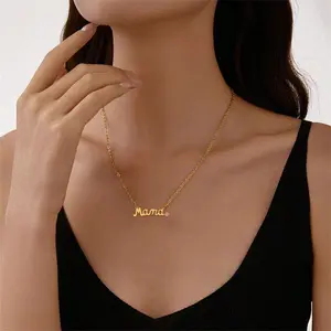 Stainless Steel Mama Pendant Necklace - 1-Pc with Geometric Cubic Zirconia Decor, Unisex Steel Chain, Ideal Mother's Day Gift & Anniversary Gift for Moms,summerwins