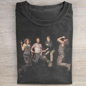 The Walking Dead Cast Jumping Shirt, Rick Daryl Glenn Maggie Funny Pose Tee, Zombie Series Fan Gift, Survival Horror TV Show T-Shirt