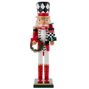 Kurt Adler 15-Inch Red, White and Black Nutcracker with Gift Box and Wreath