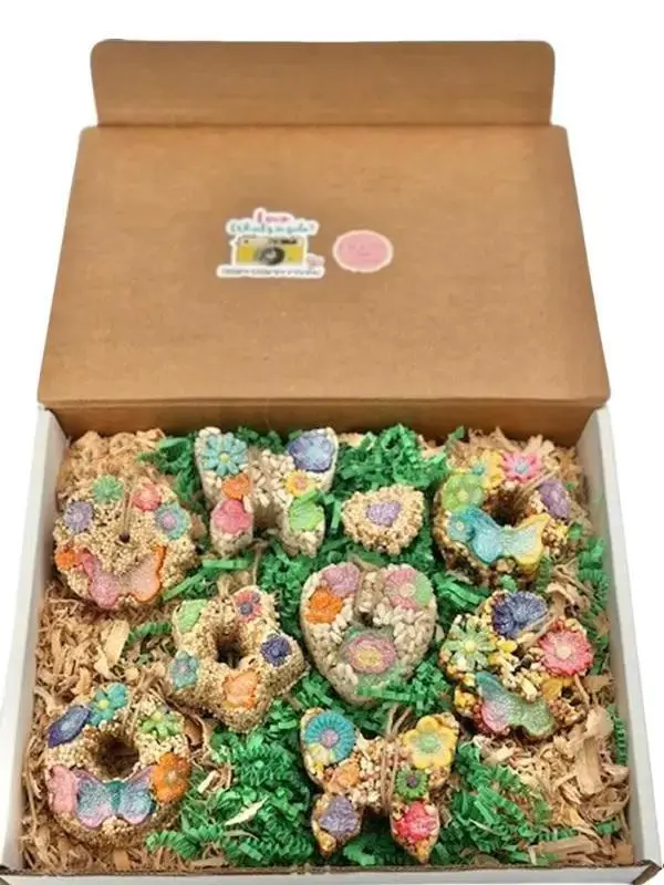 Box of 8 Hanging Premium Birdseed Ornaments - EDIBLE Flowers, Bumblebees & Butterflies - 3 Seed Blends - 100% SAFE For The Birds To Eat - Organic Bird Feeders - Handcrafted in the U.S.A.