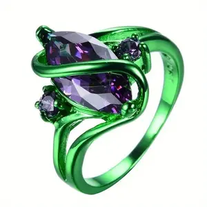 1pc Fashion Elegant Green Multifunctional Single Ring With Purple Synthetic Zircon Decor -  For Women - Perfect Gift for Birthdays & Anniversaries