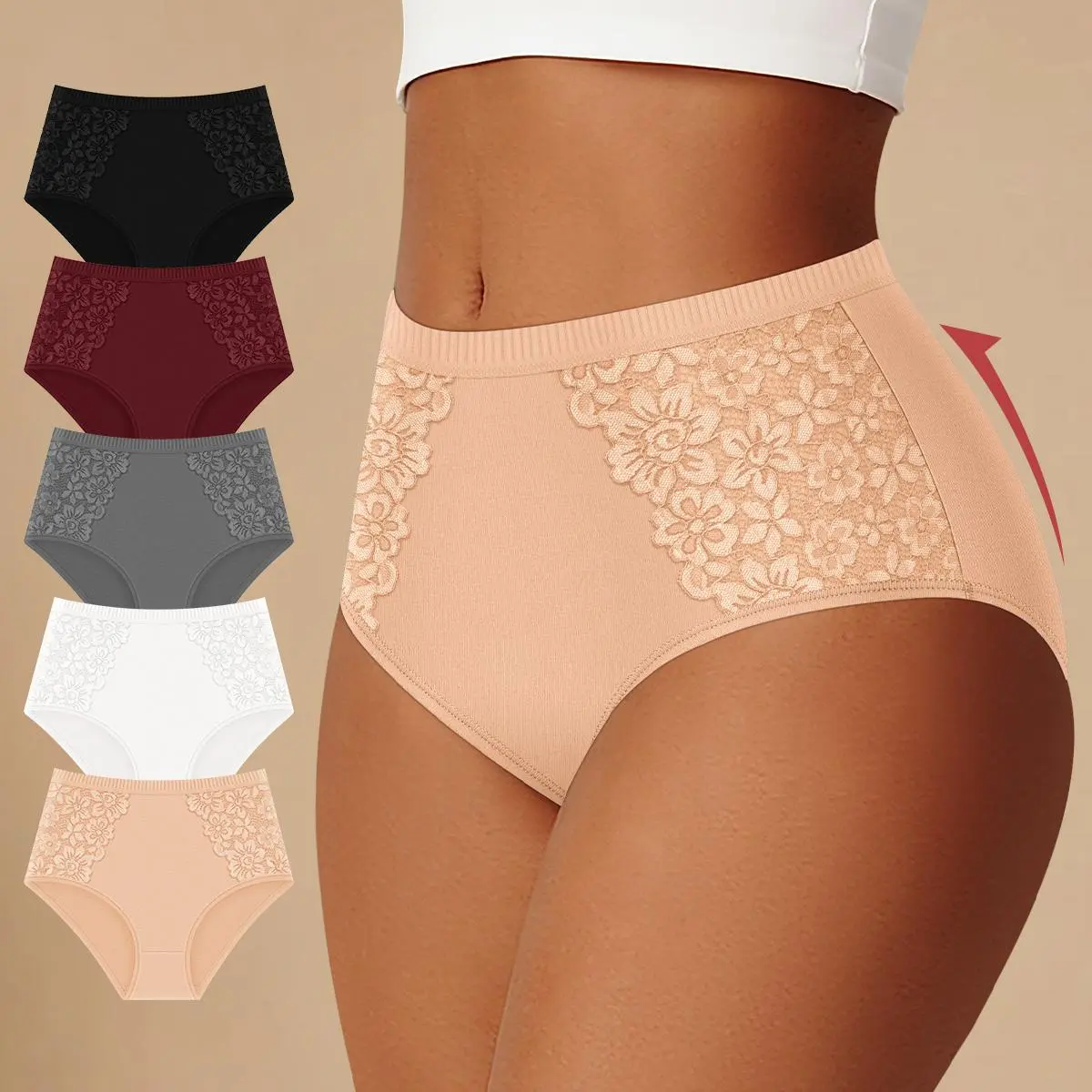 【Soft Cotton】Morelect 5/10 Pcs Women's Cotton Lingerie，High-Waisted Basic Breathable Briefs, Floral Lace Trim Bikini Panties, Ultra-Soft Comfort Fit, Lightweight Summer Everyday Underwear