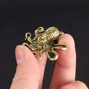 Solid Brass Octopus Decoration, Animal Handmade Craft, Office Desktop Ornament, Gift, Real Copper Sea Creature Figurine