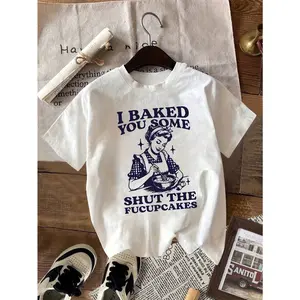 Womens Funny Graphic Cotton T Shirt Vintage Baker Girl Print Crew Neck Short Sleeve Casual Summer Top For Baking Lovers Kitchen Humor Gift Streetwear