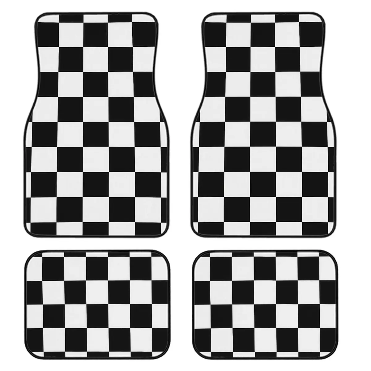 4-Piece Checkered Car Floor Mats Set, Universal Fit, Crystal Velvet, Full Coverage, for Sedan, Truck, Suv, Car Interior Accessories