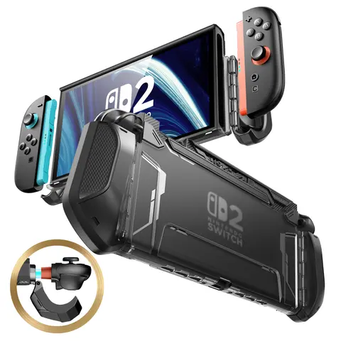Mumba Blade Series Dockable Grip Case for 2025 Model Nintendo Switch 2 8-inch Handheld Gamepad Console - Shock-TPU Guard, Quick-Release Joy-Con, Ergonomic Lightweight Black Swirls Design, Enhanced Cooling Vents, Circuit-Safe Mixtape Paint Gaming Accessory