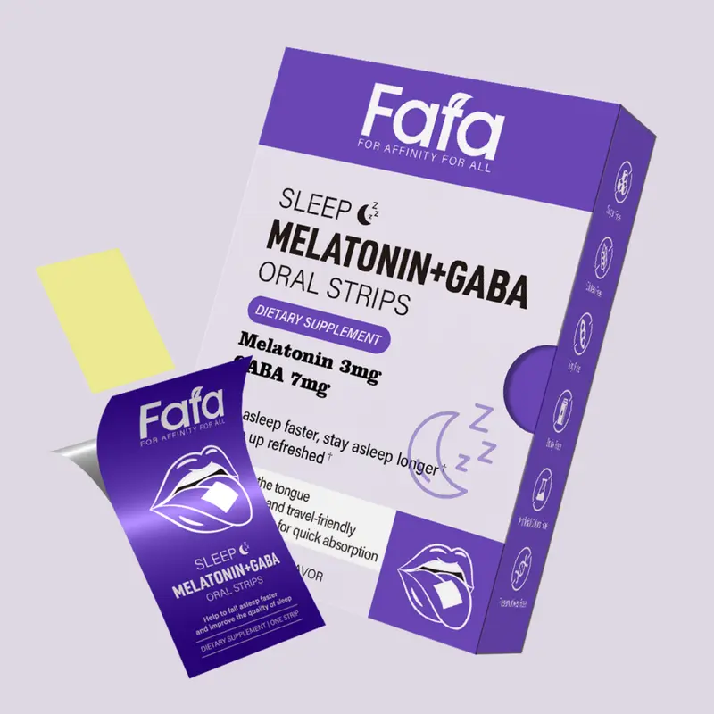 Fafa. Sleep Aid Supplement with Melatonin 3mg & GABA 7mg Oral Strips Fast Dissolving Film No Water Needed 30 Count USA Healthcare Fitness Dietary Edible Optimum Natural