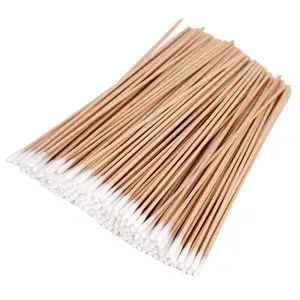 200PCS Cotten Swab Applicators, 6 Inch Long Wooden Cotton Swabs - Cleaning Gun Sterile Medical Q Sticks Tips Applicator With Wood Handle - Makeup & Ear Cleaner Remover Tools - For Ceramics, Jewelry Cleansing Durable Cosmetic Yellow