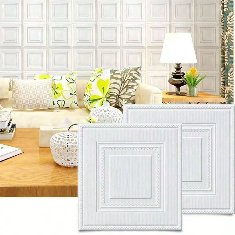 24pcs Pe Wall Stickers, Wallpaper, Ceiling Foam Sticker, 35x35cm, Ceiling Decoration, Background Wall Renovation, Bedroom Wallpaper