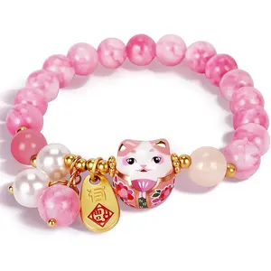 Lucky Cat Bracelet Feng Shui Good Luck Jewelry, Women's Wealth Protection, Natural Gemstone Crystal Bracelet, Daily Wear, Good Luck Gift