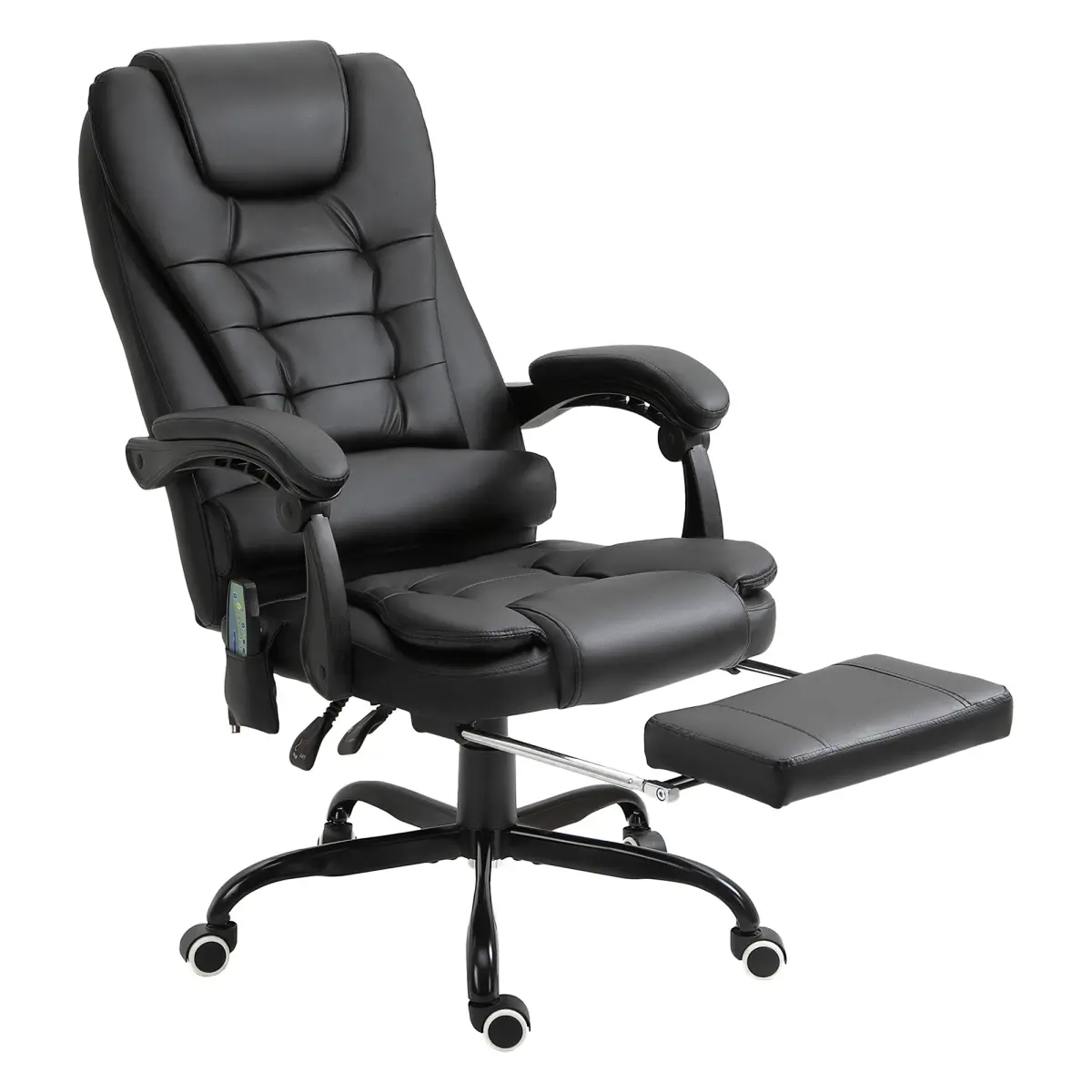 7-Point Vibrating Massage Office Chair - High-Back Executive Faux Leather Recliner (26.50x31.00x47.75in, 44 lbs) for Work & Back Pain Relief, Comfortable with Retractable Footrest, Armrest, Remote, Lumbar Support, Adjustable Height, 360 Rotation, Black, 2