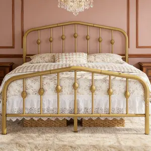 Twin/Full/Queen Size Metal Platform Storage Bed Frame 12 Slats Arched Headboard & Footboard 450/800lb Capacity No Box Spring Required Easy Assembly Black/White/Antique Gold Sturdy Metal Bed for Bedroom