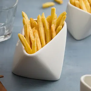 Folded Edge French Fries Cup Household Ceramic Cooking Bowl Creative Feature Hotel Tableware Snack Dish Sauce Condiment Dish