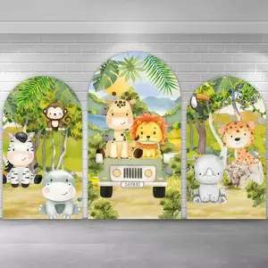 Watercolor Safari Jungle Arch Covers Stretchy Backdrop, Cartoon Wild Animals Giraffe Lion Design, Perfect for Kids Baby Shower Birthday Party Photo Backdrop