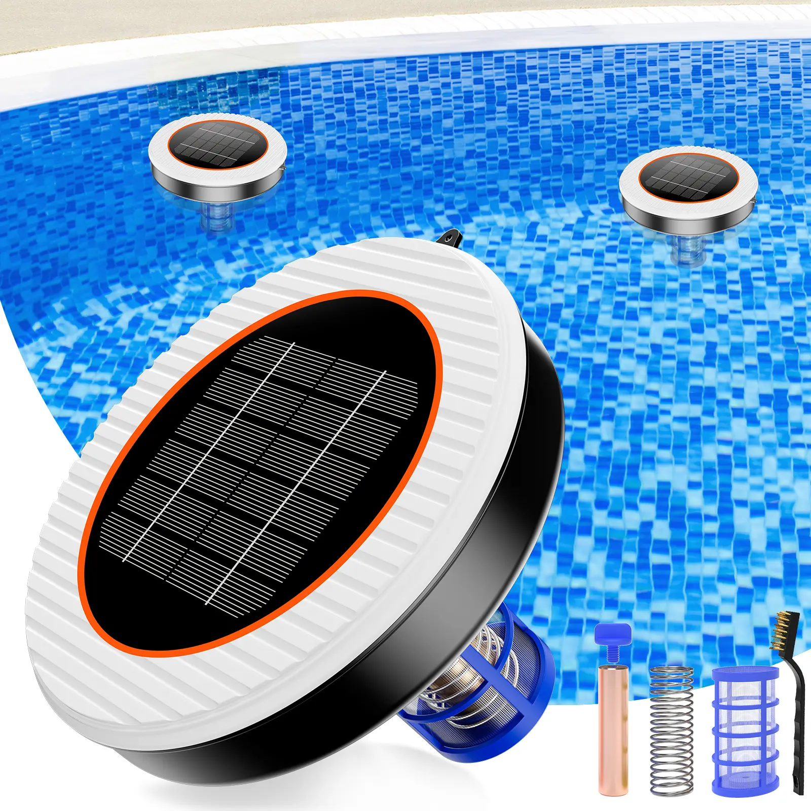 ADEWALK Solar Pool Ionizer, Floating Pool Cleaner for Swimming Pools Up to 35,000 Gallons, Large Solar Panel & Durable Copper Anode, Clear Water with Minimal Effort,Crystal Clear and Sparkling Water Quality, Filters Pool Impurities