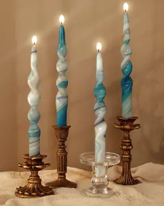 Pack of 4 Marble Taper Candles,Twisted Taper, Handmade,Home Décor, Wedding,Colourful candles,Crafted for Style Best Gift,Mother's Day Gift