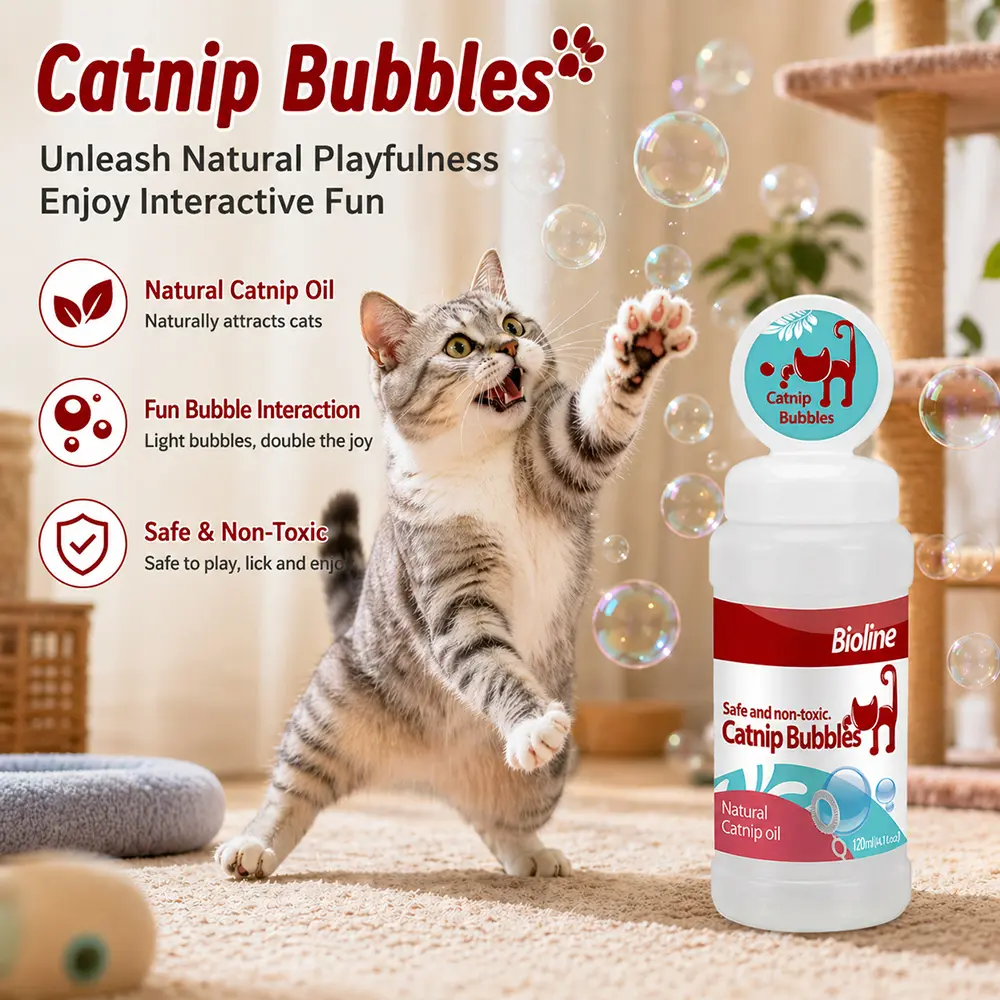 Bioline Catnip Toy for Cats, Catnip Bubble with Catnip Essential Oil, Interactive Cat Toy Helps Relieve Boredom & Stress, Indoor Cat Enrichment & Exercise Toy, 120ml