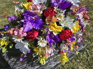 Large Spring Multicolor Quality Silk Flowers, Cemetery Saddle, Cemetery Flowers, Headstone Saddle, Cemetery Arrangement, Memorial Day Flower