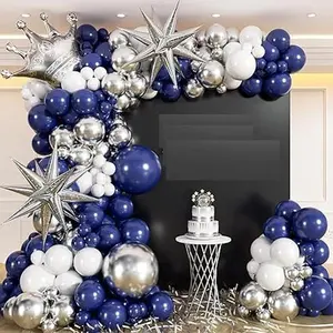 Navy Blue Silver Balloon Garland Arch Kit with Starburst-balloons  for Men Prom Graduation Decorations Class of 2024 Wedding Anniversary Birthday Decor Metallic Set