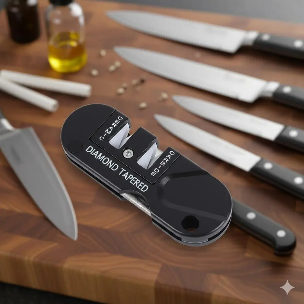 4-in-1 Tungsten Steel Portable Knife Sharpener, Multifunctional Equipment: Multi-functional Kitchenware Sharpening Tool Gadgets for Home, Kitchen, Outdoor Tactical Knives - Durable Metal Sharpening Rod & Fast-Grinding Stone Set