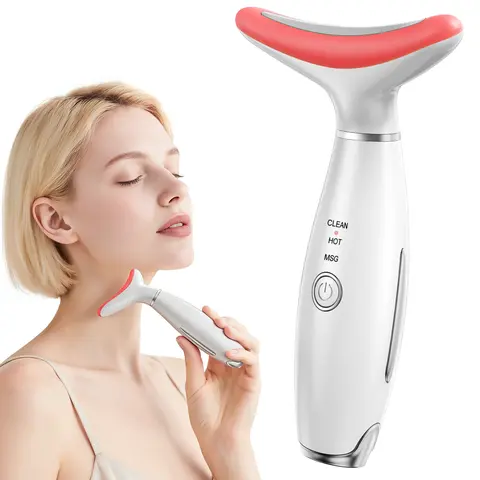 【Mosnami】7 Color LED Facial Massager Tool, Skin Care Face Beauty Device，Neck Massage Instrument, Red Light Vibration for Skin Care and Double Chin, Festive gifts for Women